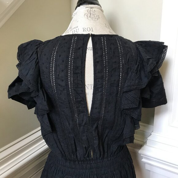 LoveShackFancy Natasha Mini Dress Womens XS Black Cotton Ruffle Short Sleeve - Picture 11 of 13